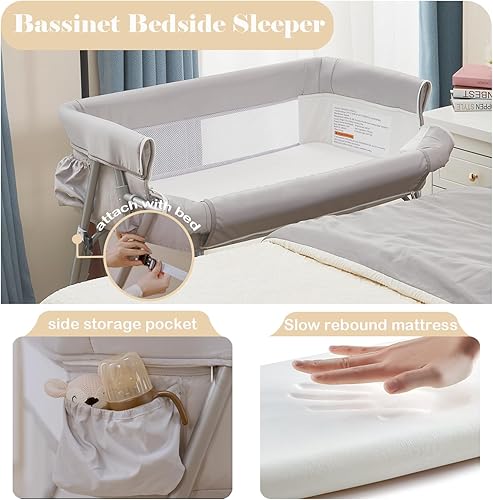 Miniatura 2 de Cuna para bebé con colchón de 5 niveles de altura ajustable, malla transpirable y mosquitera, cuna de viaje plegable portátil con ruedas de bloqueo