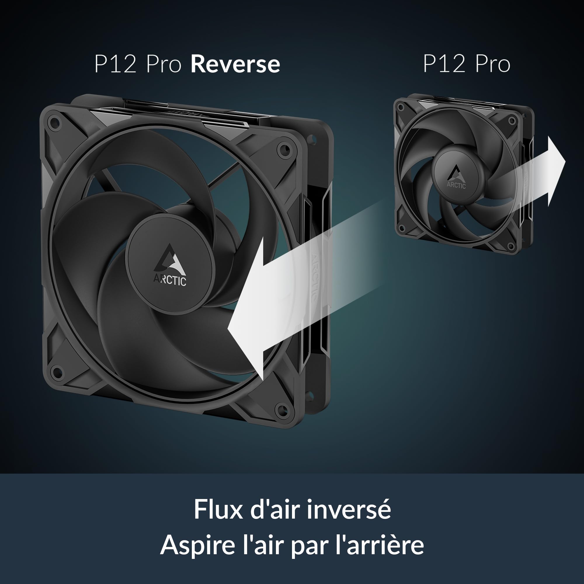 ARCTIC P12 Pro Reverse – 3 Pack – 120 mm Najwyższej jakości wentylator rewersyjny z rozdzielaczem, Wentylator PWM z rozgałęźnikiem kabla Y, 500-3000 rpm, 0 rpm <5% PWM, FDB, 4-Pin - Czarny