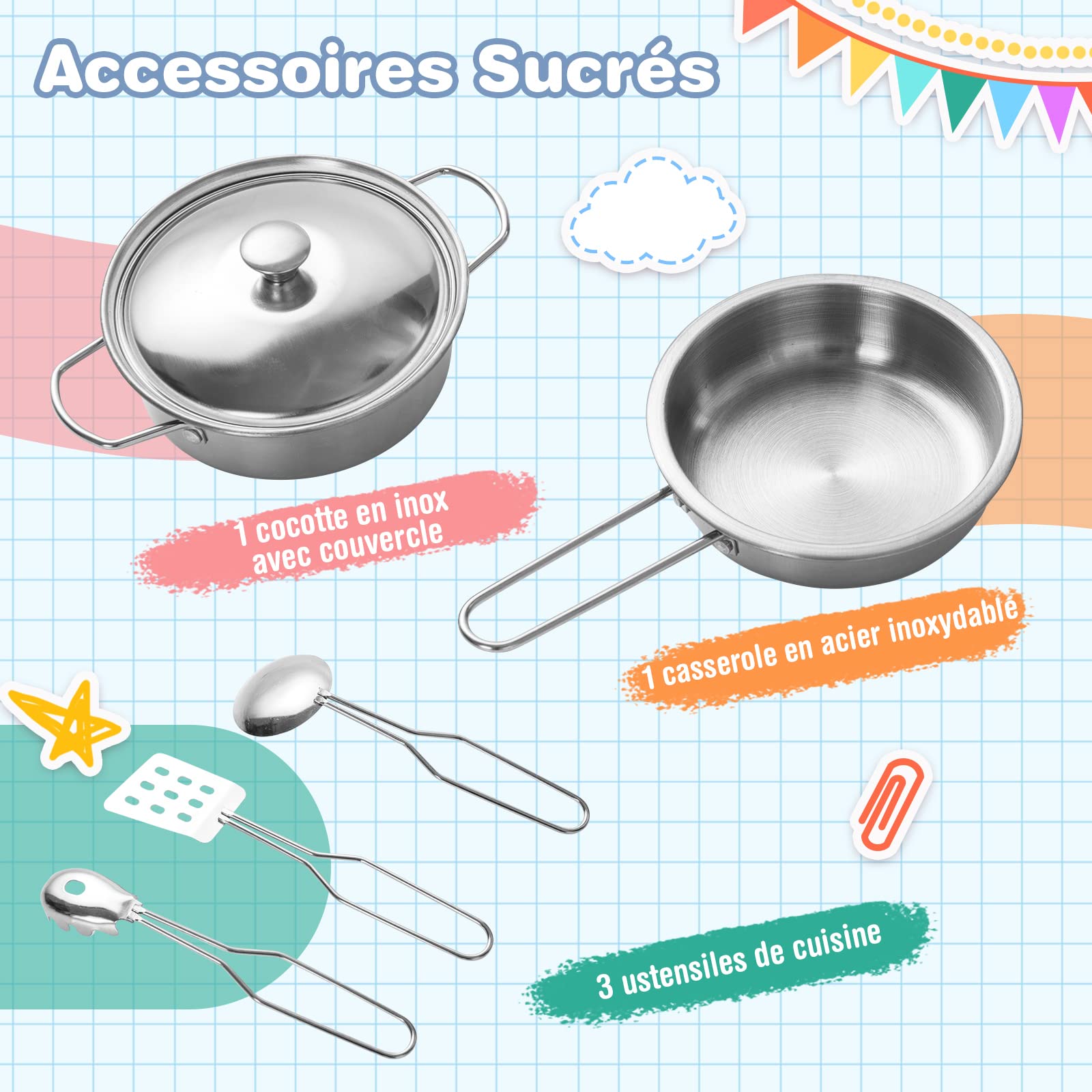 DREAMADE Cuisine d’Angle Enfants en MDF, Coin Arrondi, Évier, Cuisinière, Distributeur d'eau, Rangements Inclus, Jeu d'Imitation pour Tout-Petits 3 Ans+, 82 x 66 x 88 cm (Version améliorée)