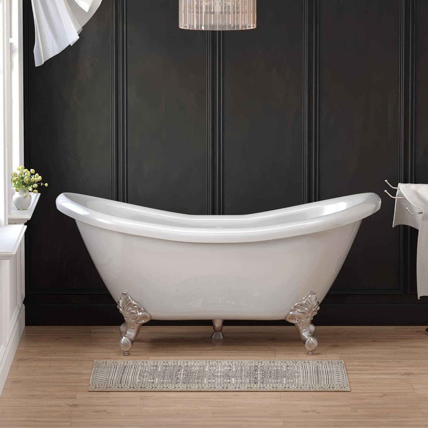 68" Claw Foot Bathtub Acrylic Double Ended Slipper with NO Faucet Holes & Brushed Nickel Feet- "Harrison"
