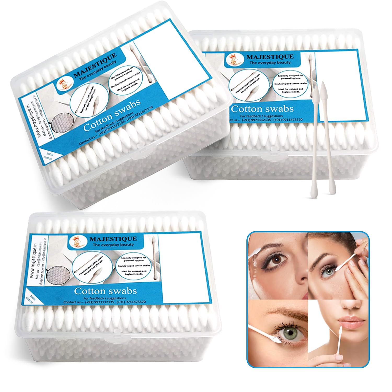 Majestique 2 Shape Paper Sticks Cotton Swabs Buds - Soft, Gentle on Face, Ear Cleaning, Makeup, and Beauty Applicator, Nail Polish Removal - 200 Sticks (Pack of 3)-image-32