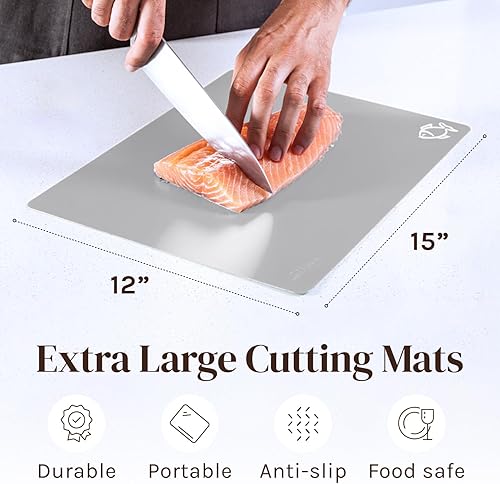 Vista 2 de Cooler Kitchen Juego de alfombrillas de corte flexibles extra gruesas con iconos de comida y respaldo EZ-Grip (juego de 4 alfombrillas), tablas