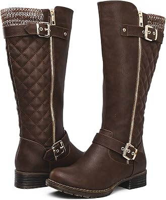 GLOBALWIN Women's Quilted Knee-High Fashion Dressy Riding Boots