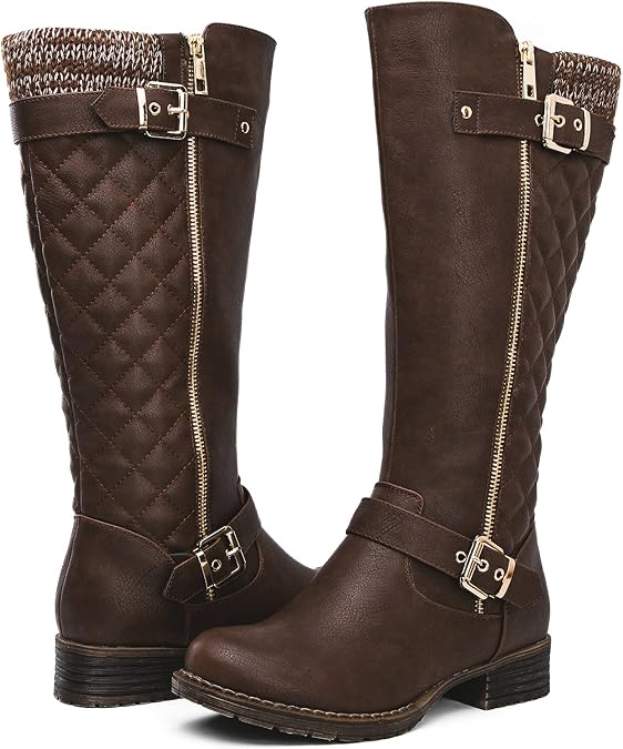 GLOBALWIN Women's Quilted Knee-High Fashion Dressy Riding Boots