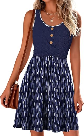 Summer Dresses for Women 2026 Trendy Twist Front Waffle Knit Dress Flowy Sleeveless Sundresses