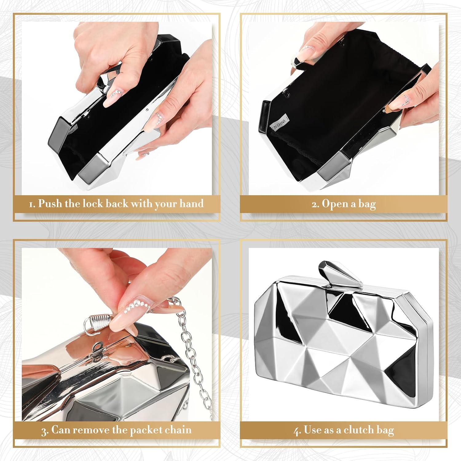 5 Pcs Clutch Purse for Women Evening Prom Purses Metallic Handbag for Valentines Wedding Banquet Retro Jewelry Set - Image 2