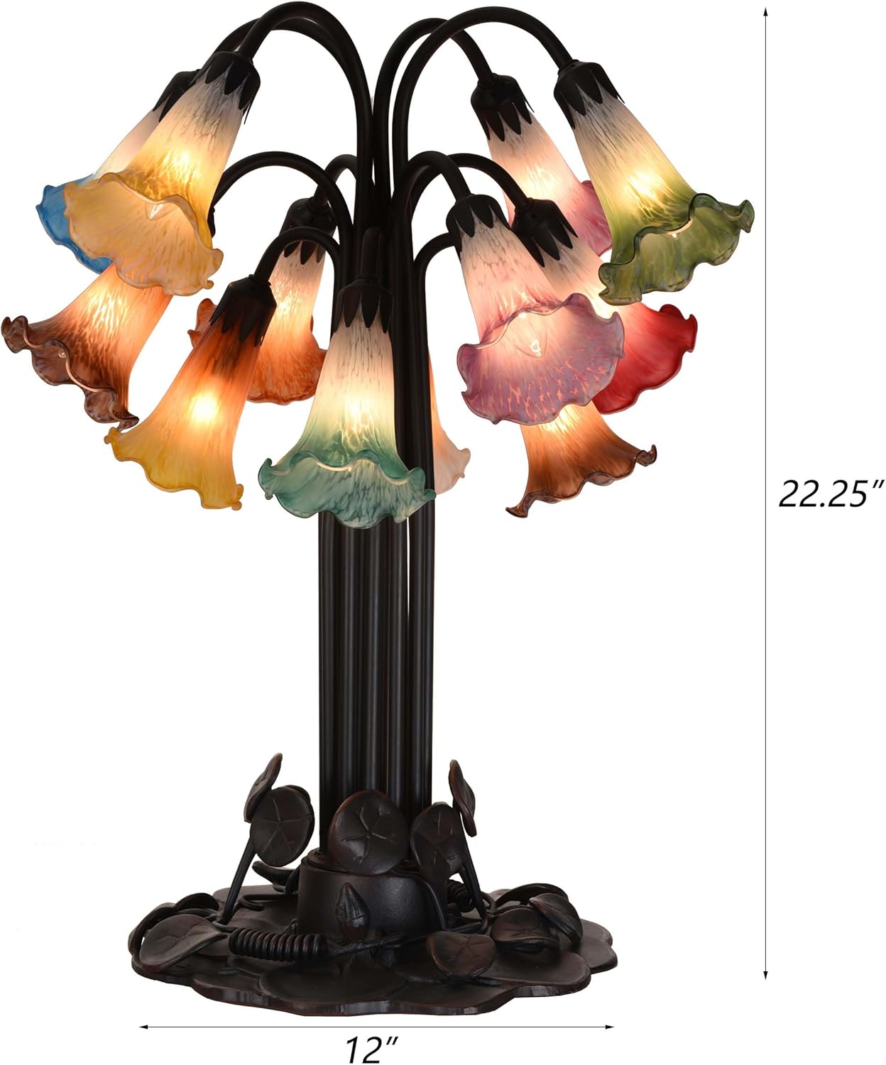 Bieye L10952 Lily Flower Blown Glass Accent Table Lamp for Living Room Bedroom Decoration Multicolor 12-Light