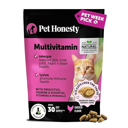 Cat Multivitamin Crunchy & Creamy Chews - Cat Treats for Health + Immune, Joint Support, Skin & Coat, & Digestion - Vitamins with Omega 3s, Lysine & Probiotics (30 Day Supply)
