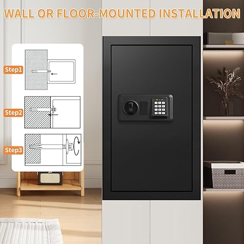 Miniatura 7 de 6.0 Cub - Caja fuerte grande para el hogar, a prueba de viento, antirrobo a prueba de fuego con teclado programable, llaves de repuesto y sistema de