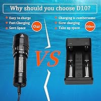 Vista 3 de Luz submarina D10 de 4500 lúmenes, 3 modos de luz de buceo, linterna de buceo, linterna de buceo, linterna impermeable recargable, luces de buceo