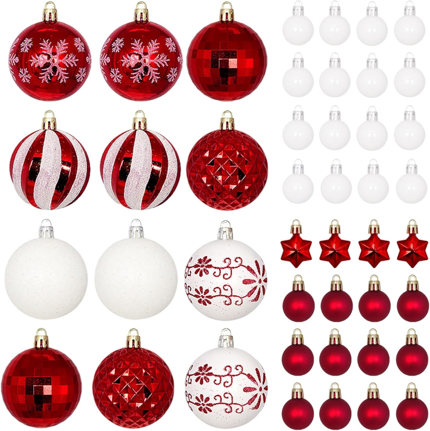 42 Boules De Noël Rouge Et Blanc – 6cm Et 3cm, En Plastique Avec Suspension, Pour Sapin Intérieur/Extérieur - 11