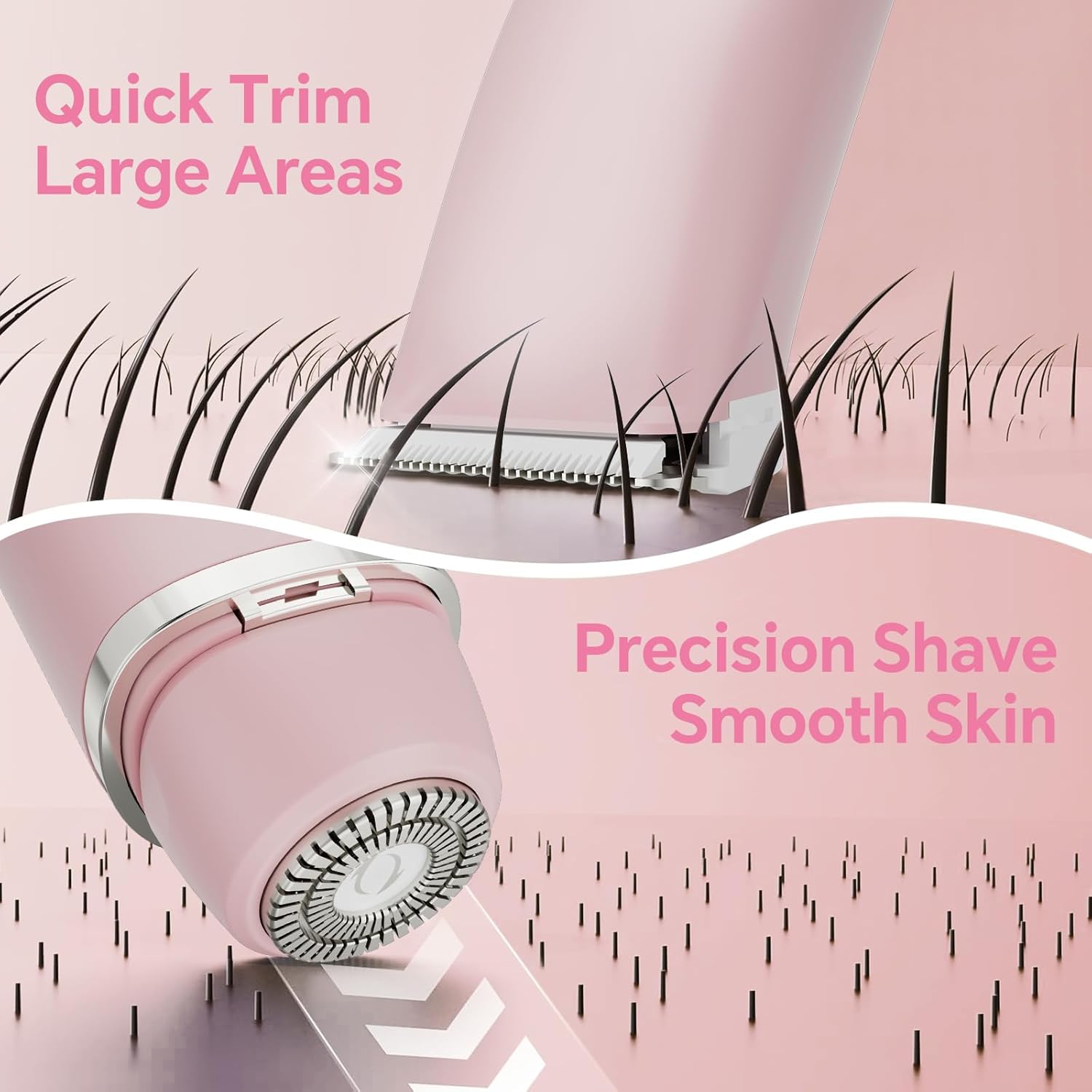 RUIM Bikini Trimmer for Women, 2-in-1 Electric Razor & Pubic Hair Remover - Painless for Sensitive Skin, IPX6 Waterproof, Cordless & USB Rechargeable for Travel, Gift for Her (Pink) - Image 2