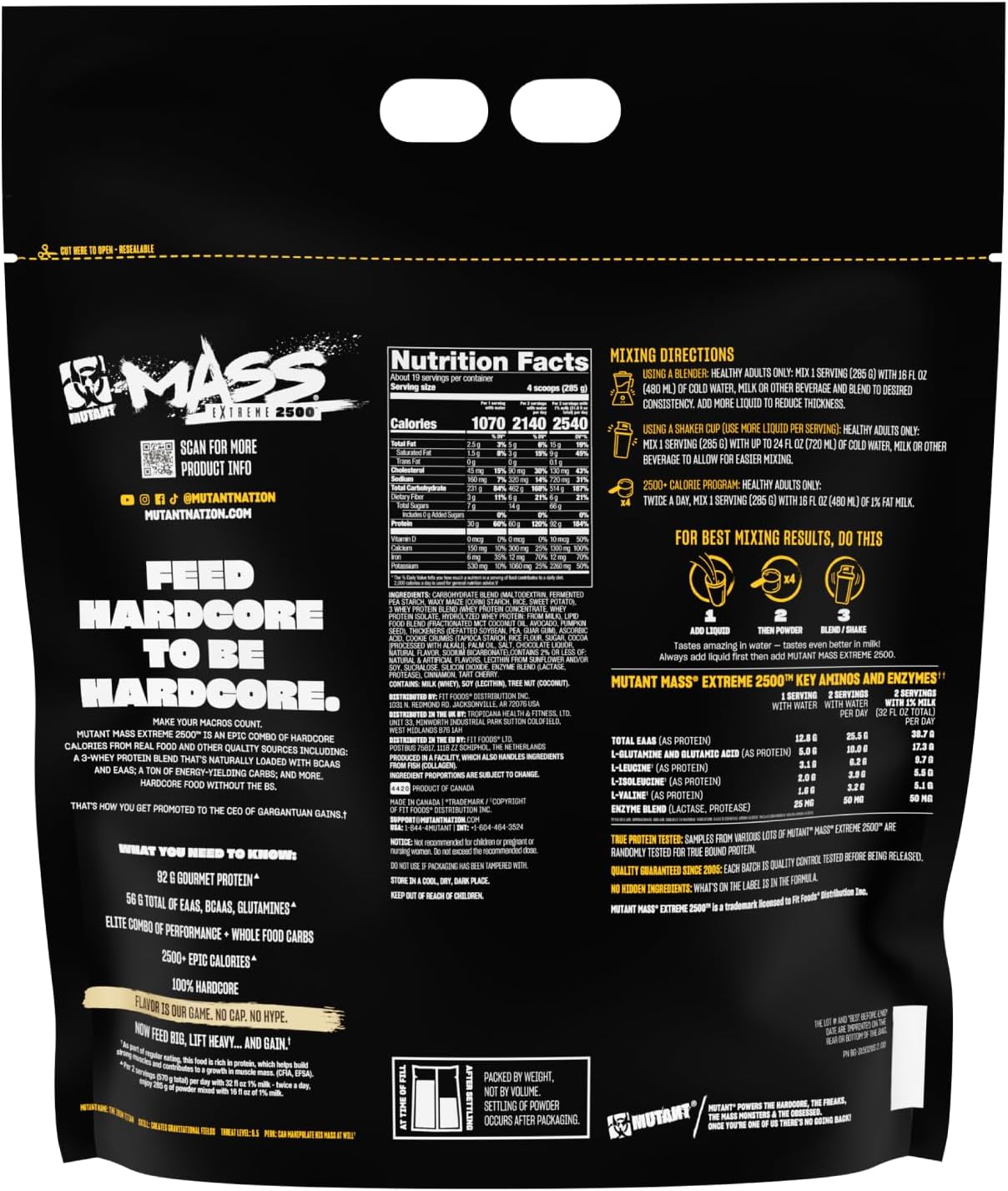 Mutant Mass Extreme 2500 Gainer - Whey Protein Powder with 3-Source Whey Protein Blend & Whole Food Carbs - High Calorie Mass Gainer for Muscle Building & Weight Gain - Cookies & Cream, 12 lbs