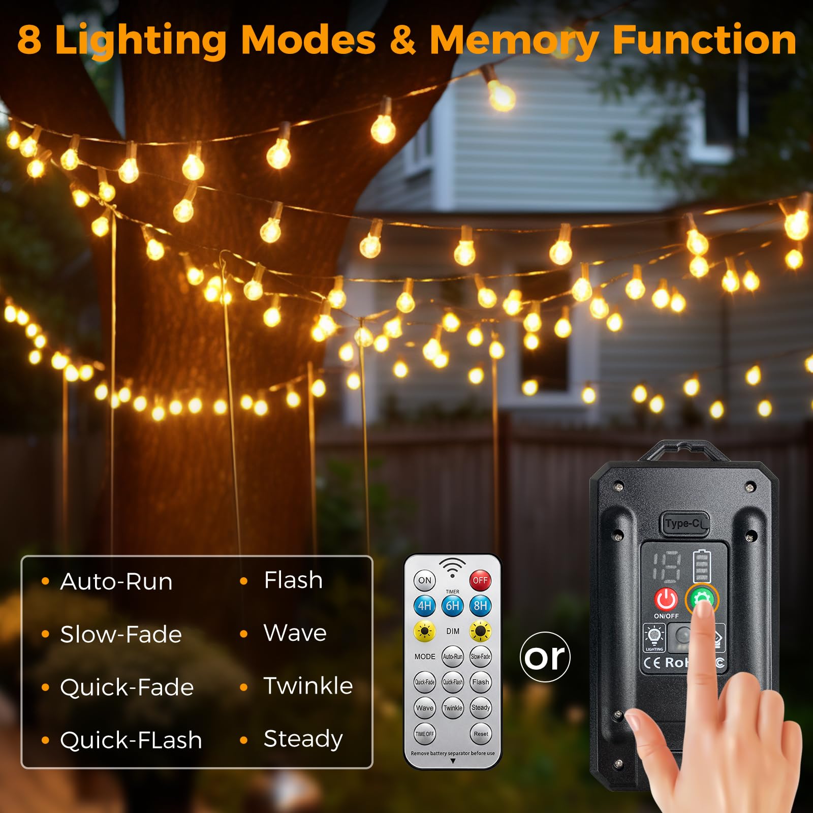 btfarm 20M G40 Catena Luminosa Esterno Solare con Telecomando + 10M Catena Luminosa Esterno con Telecomando, G40 LED Lampadine Impermeabile 3 Modalità Dimmerabile