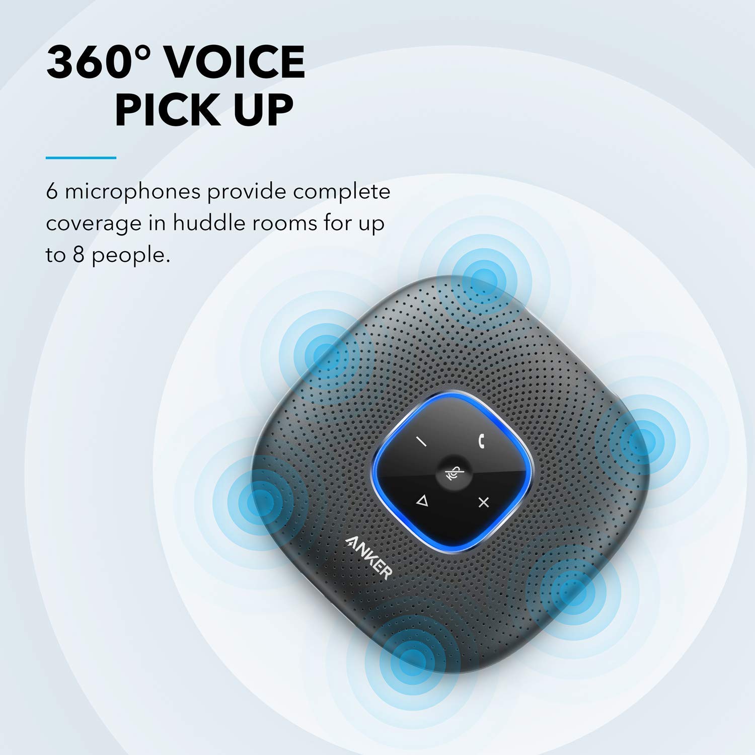 Anker PowerConf+ Bluetooth Lautsprecher Mit Dongle, 6 Mikrofone, Fortschrittliche Stimmaufnahme, 24 Std Akku, USB-C, Konferenzlautsprecher (Generalüberholt)