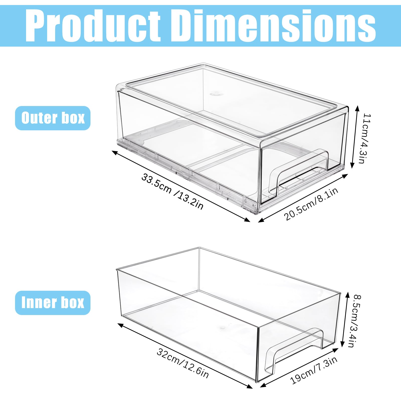 2 Piezas Organizador Cosmético Grande de Acrílico, 33,5 x 20,5 x 11 cm | Organizador de Cajones Apilable Transparente para Cosméticos, Baño, Cuidado de la Piel, Joyas