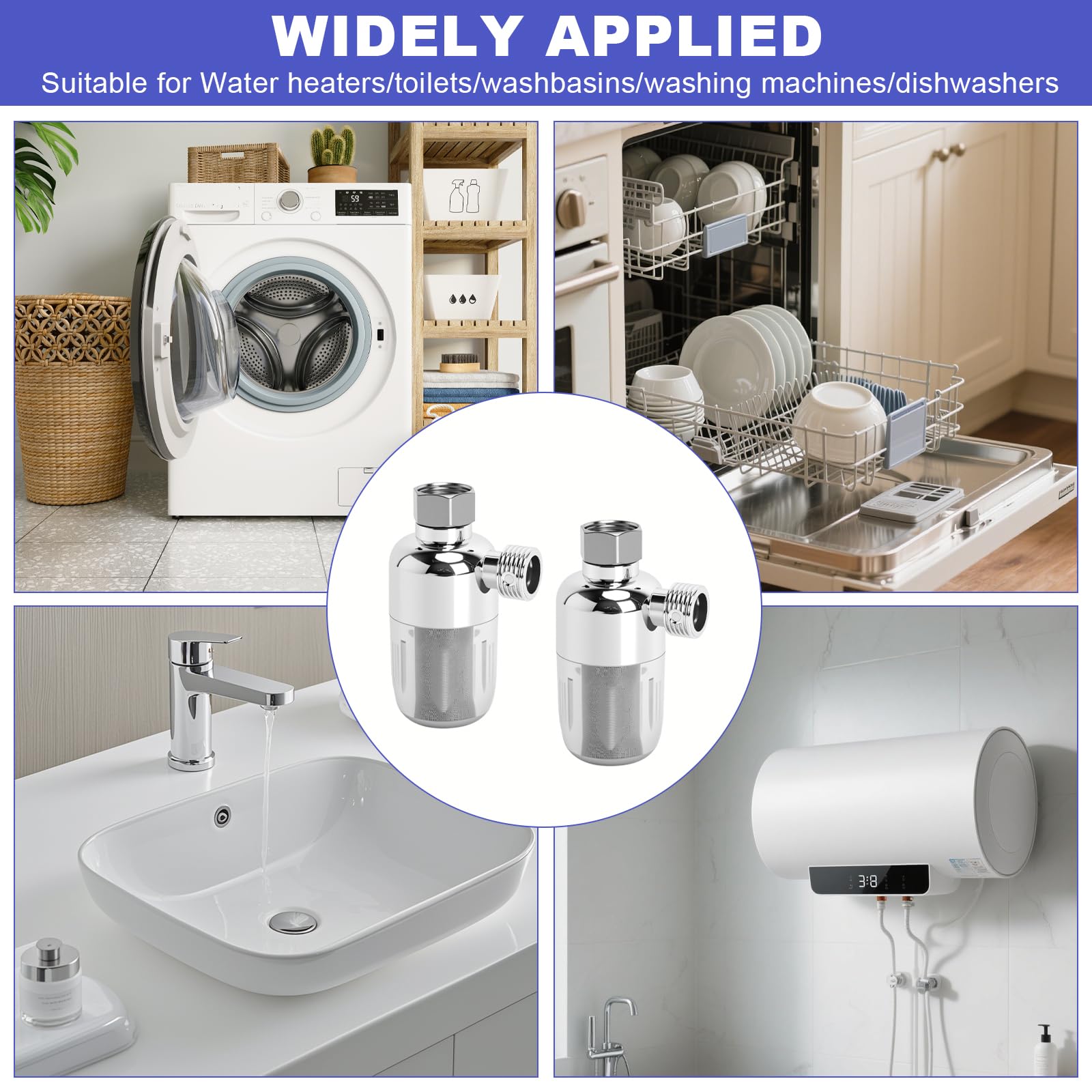 2 sztuki filtrów do wody, filtr wstępny do systemu wodnego z taśmą uszczelniającą i elementem filtrującym ze stali nierdzewnej 40μm do podgrzewaczy wody, toalety, pralki, kranu