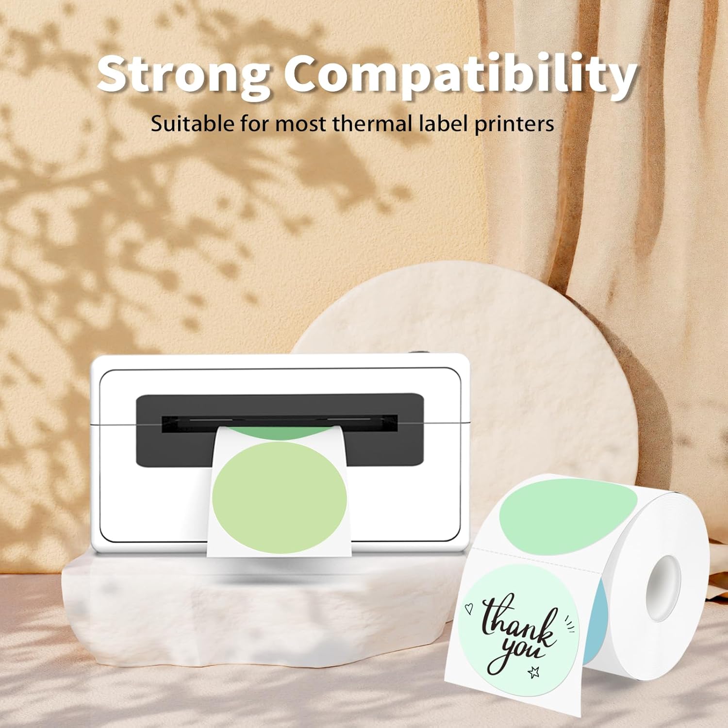 Thermal Label,2 Inch Green Gradient Round Thermal Printer Stickers,Self-Adhesive Round Direct Thermal Labels,Thermal Stickers for DIY Logo Design,Name Tag (500 Labels/1 Roll) - Image 3