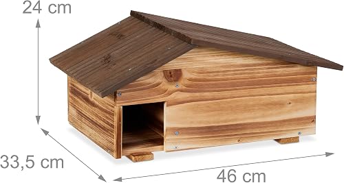 Relaxdays Casetta per Ricci, Rifugio da Giardino, 2 Camere, HLP: 24x46x33,5 cm, Tana Contro Predatori, Legno Fiammato - 4