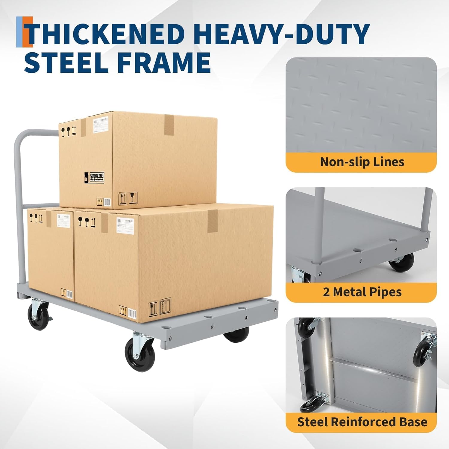 Steel Panel Truck Cart 36x24 inch, 2 in 1 Industrial Grade Platform Truck with 2200 LBS Capacity, Heavy Duty Drywall Dolly with 2 Removable Side Handrails & Swivel Wheels