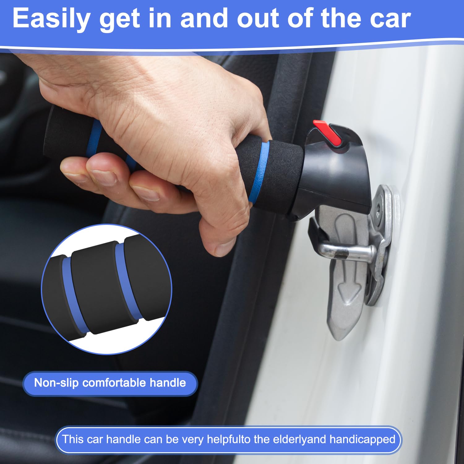 TONINT Maniglia per porta auto 3 in 1 per anziani, maniglia per porta auto per disabili, supporto multifunzione per porta auto, chiavistello per anziani e disabili