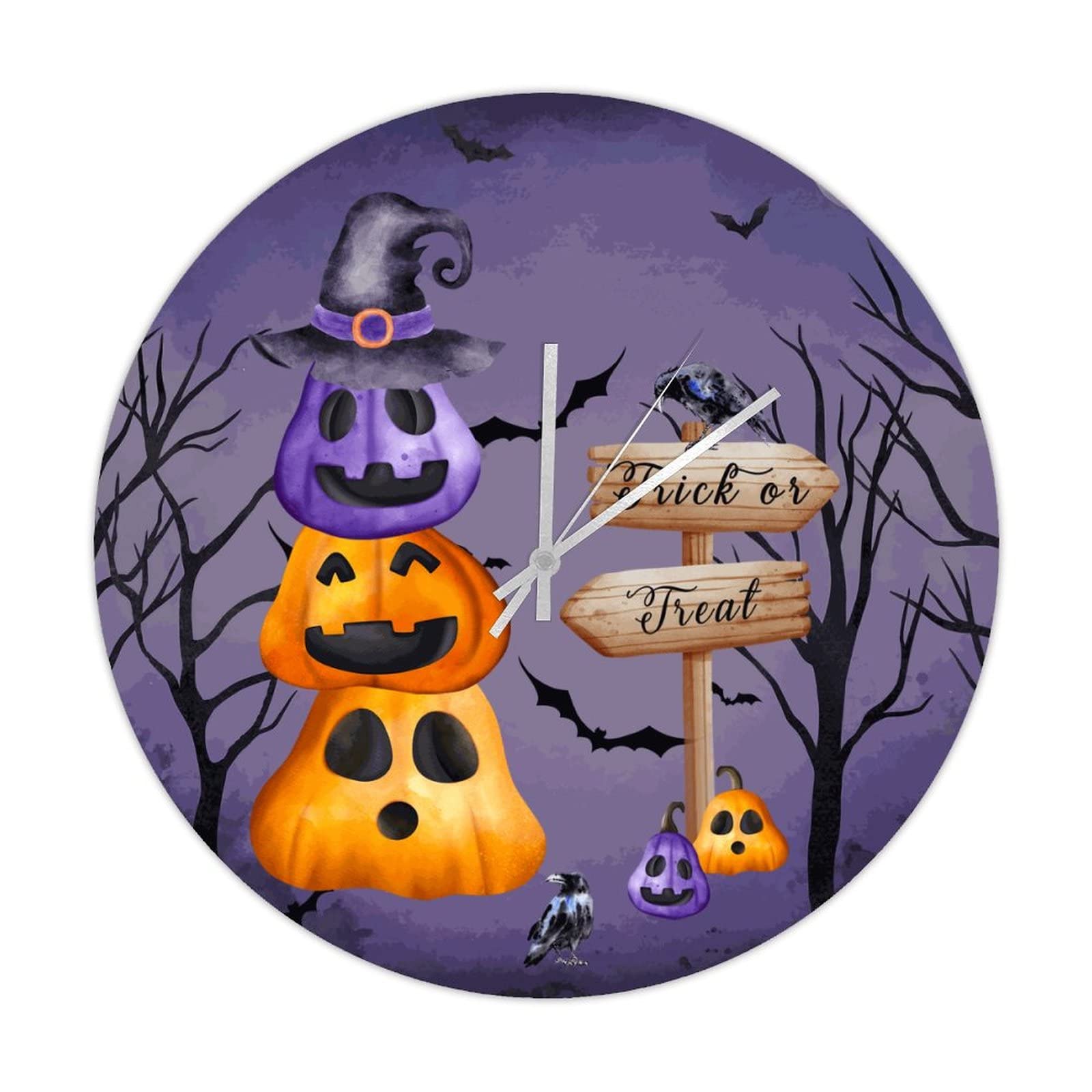 Horloge murale silencieuse en bois rétro de 38 cm pour une ambiance d'Halloween sans tic-tac