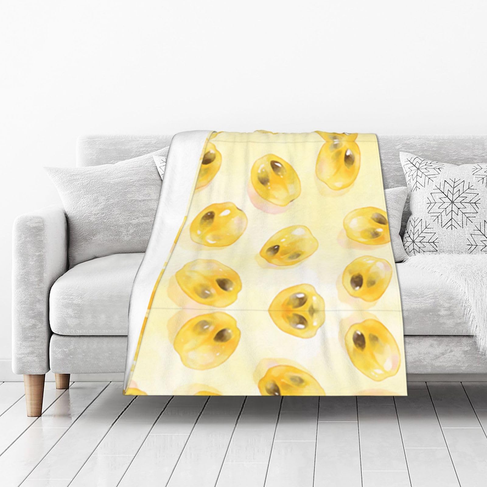 DUYIOKH Golden Passion Fruit Print Thick Throw Blanket, Blanket for Couch Bed Warm Travel Blanket for Camping Movie Night