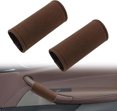 Universal 2 Pieces Car Door Handle Protectors Soft Anti-Scratch Interior Door Handle Cover Breathable Suede Protective Case for Inner Front Rear Door Pull Handle Accessories Brown