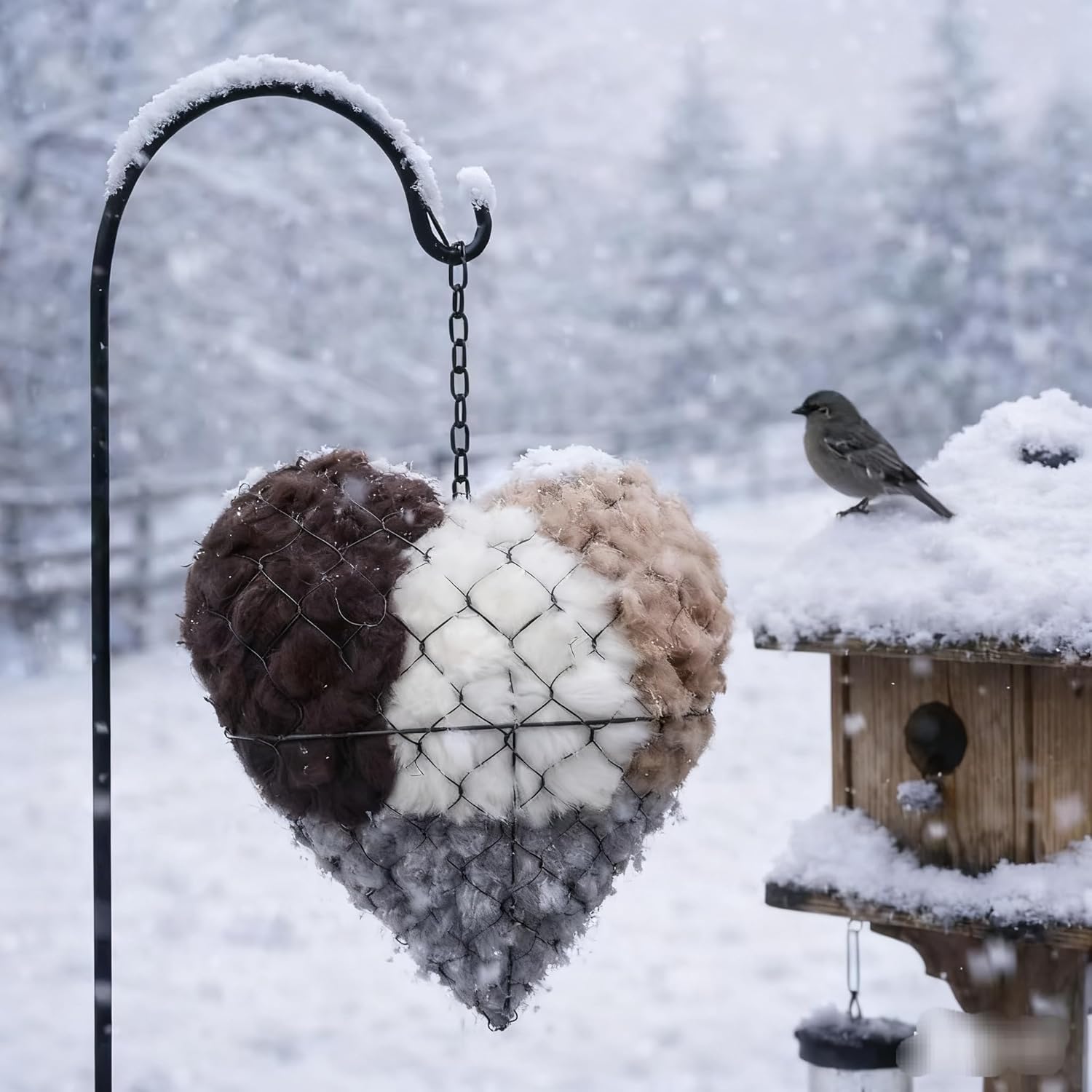 A Heart-Shaped Bird's nest, Filled with Stuffing Inside. Two containers.