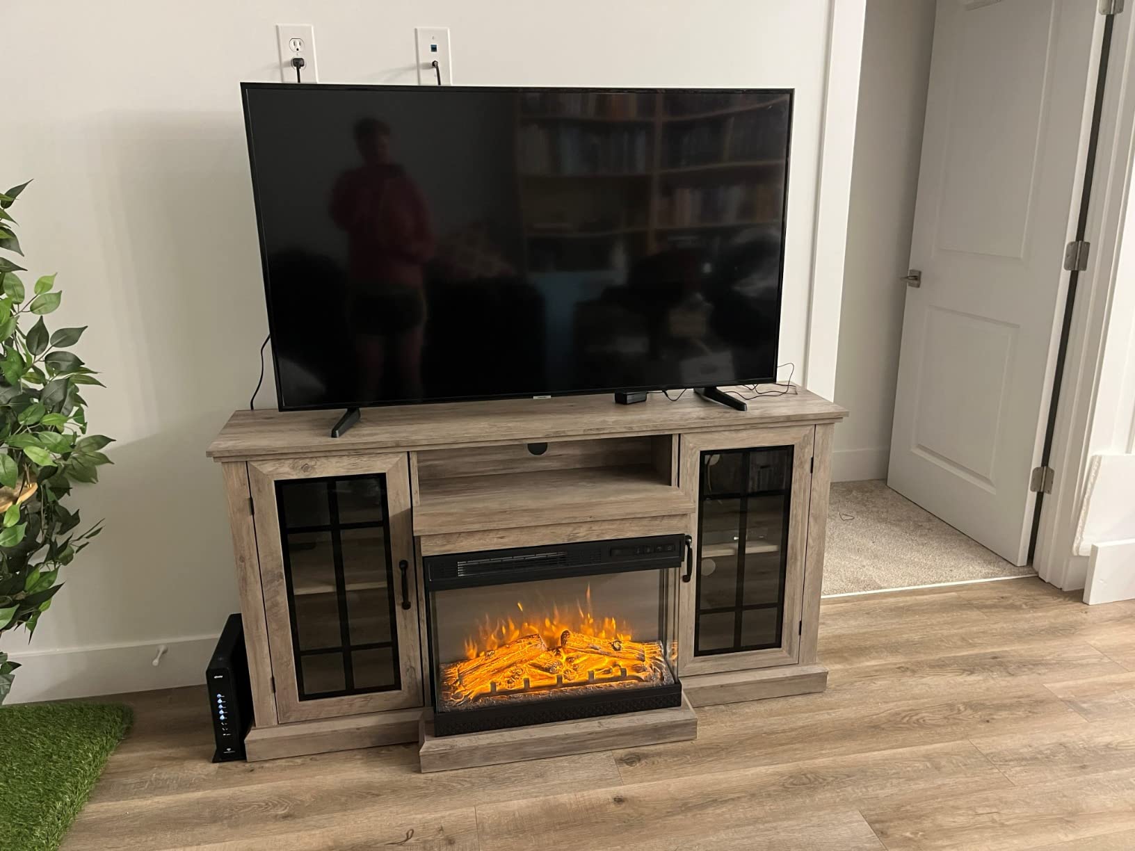 19/mo Finance AMERLIFE 75in 3Sided Glass Fireplace TV Stand for TVs
