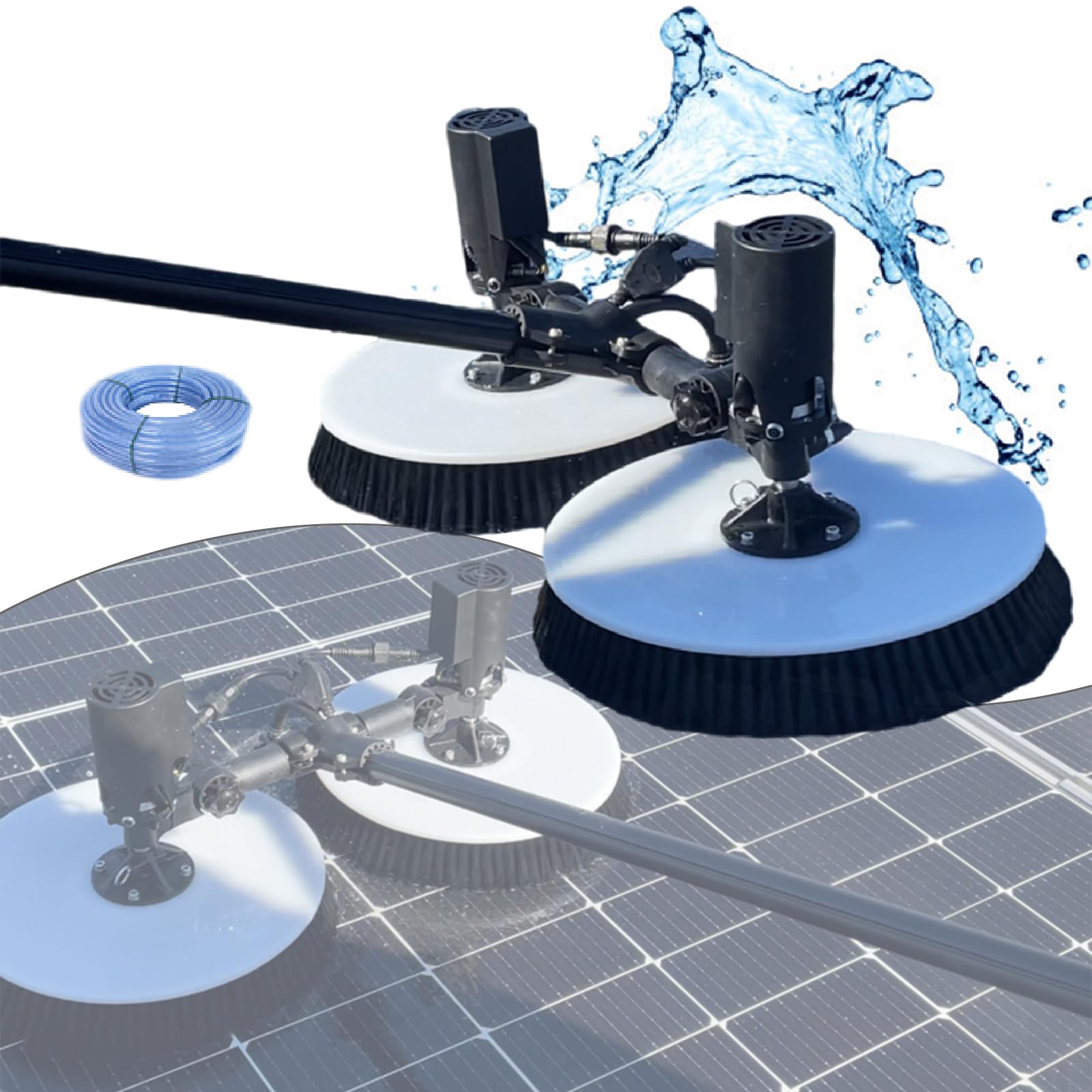 SENJINGHUA 3.5/5.5/7.5m Telescopic Solar Panel Cleaning Brush Rod, 480W Solar Photovoltaic Cleaning Machine, with 8m Cable, Rotating Double Brush Head,5.5m-Dual