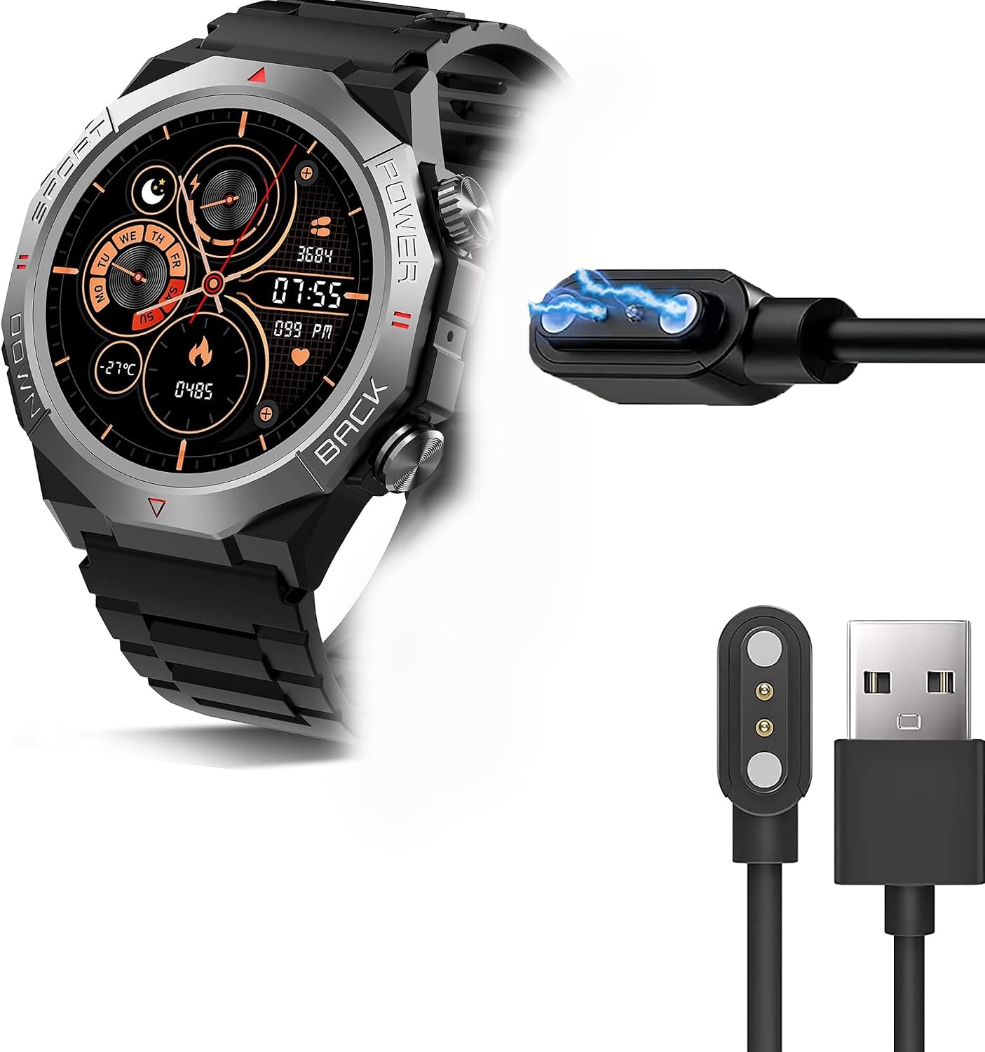 Compatible with Atheewon Smart Watch Charger, 1M Magnetic Replacement Charging Compatible for Cillso, Atheewon S10 1.39" Smart Watch (2 Pack-Black+Black, for S10 Watch)
