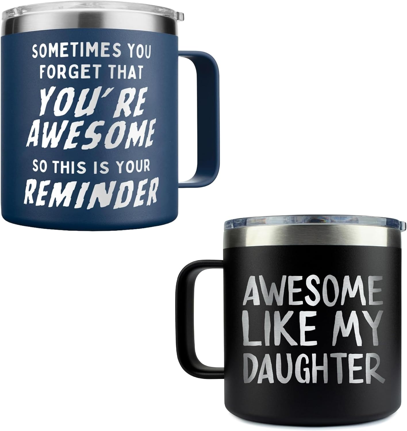 KLUBI Mens Birthday Gift Ideas - Sometimes You Forget You're Awesome 14oz Navy Coffee Mugs + Dad Birthday Gift - Awesome Like My Daughter Mug Tumbler 14oz Gifts for Dad