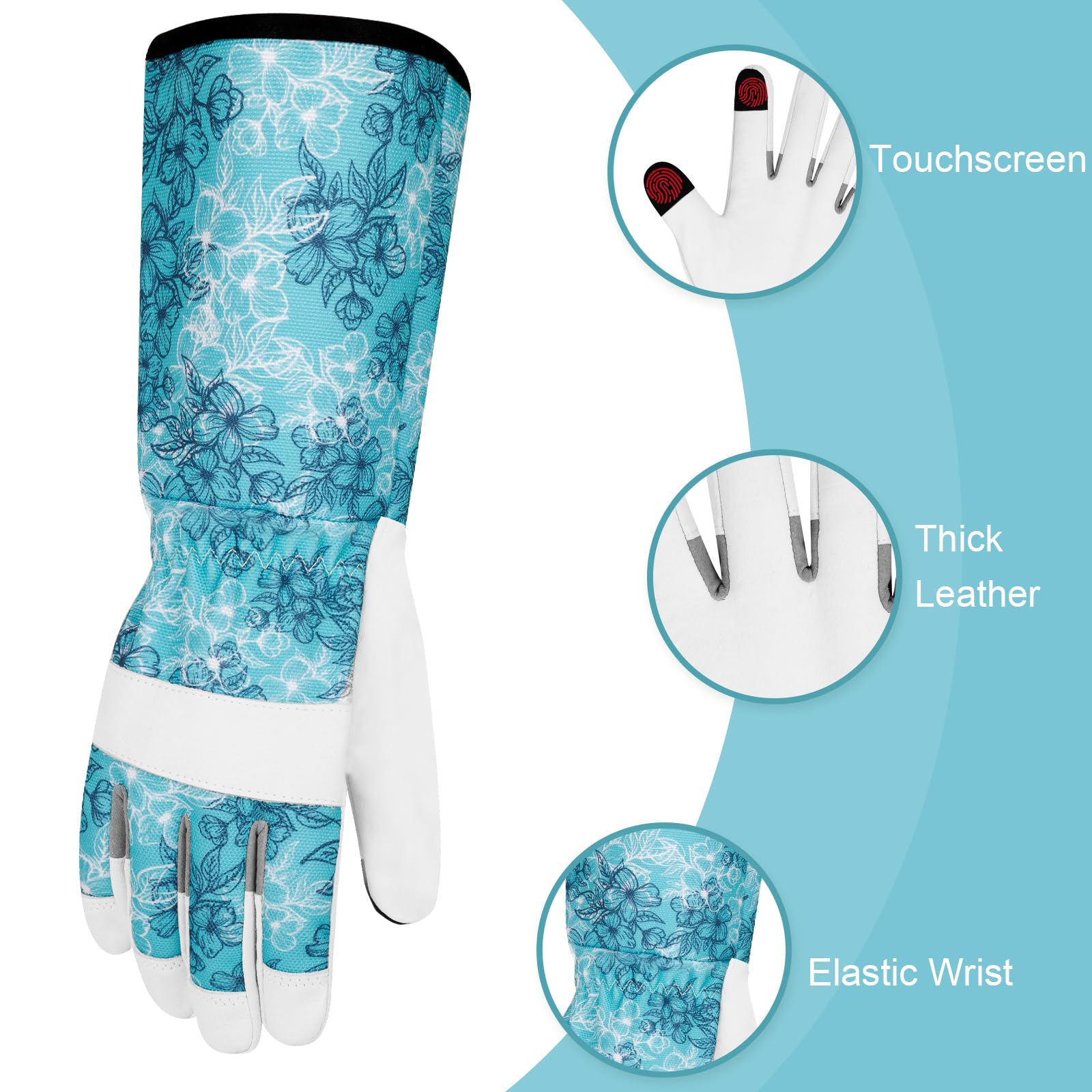 Gants de jardinage longs en cuir pour femme - Résistant aux épines - Design écran tactile - Gants de jardin pour le travail de la cour