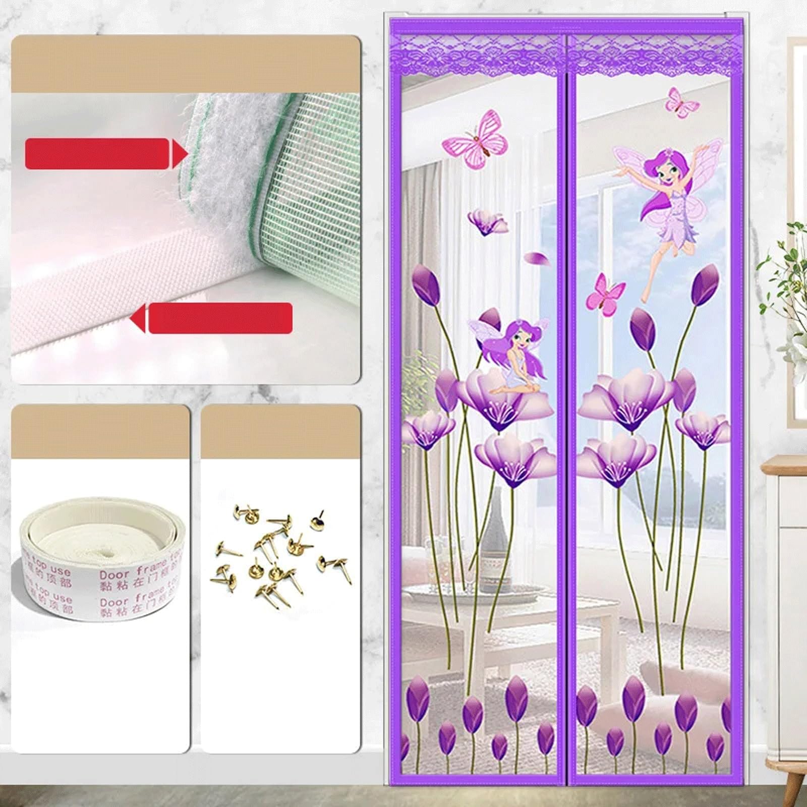 Fralhqfl Color4 Reinforced Magnetic Shielding Door, Mosquito Net, Insect Curtain, Sturdy Door Shield Magnetic Closure, Hands-Free Mesh Partition, Magnetic Shield Door Curtain For Front Patio Sliding Door