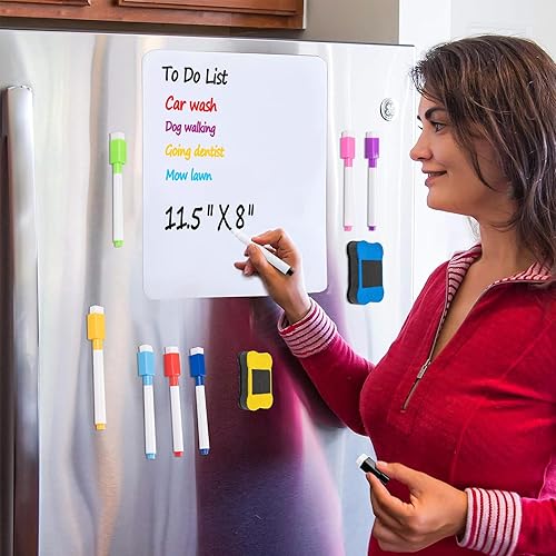 Miniatura 7 de KKEETUR Pizarra blanca magnética para nevera, 11.5 x 8 pulgadas, pequeña pizarra magnética de borrado en seco para refrigerador, hoja blanca