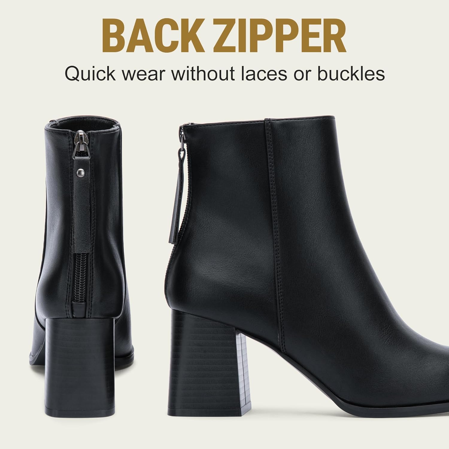 Jeossy Women's Chunky Heeled Ankle Boots, Pointed Toe Stacked Block Heel Booties - Image 4