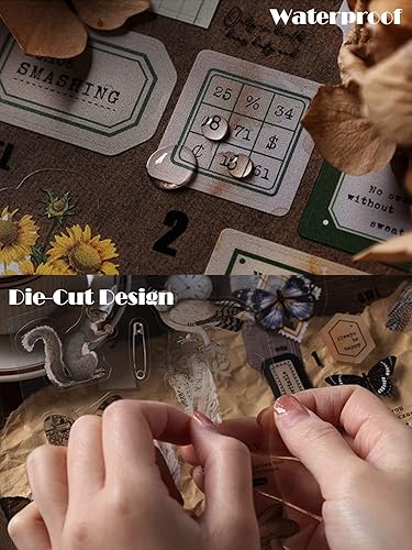 Miniatura 6 de Calcomanías de diario basura para álbumes de recortes, 160 piezas retro de flores, mariposas, naturaleza, poemas, letras decorativas para álbumes de