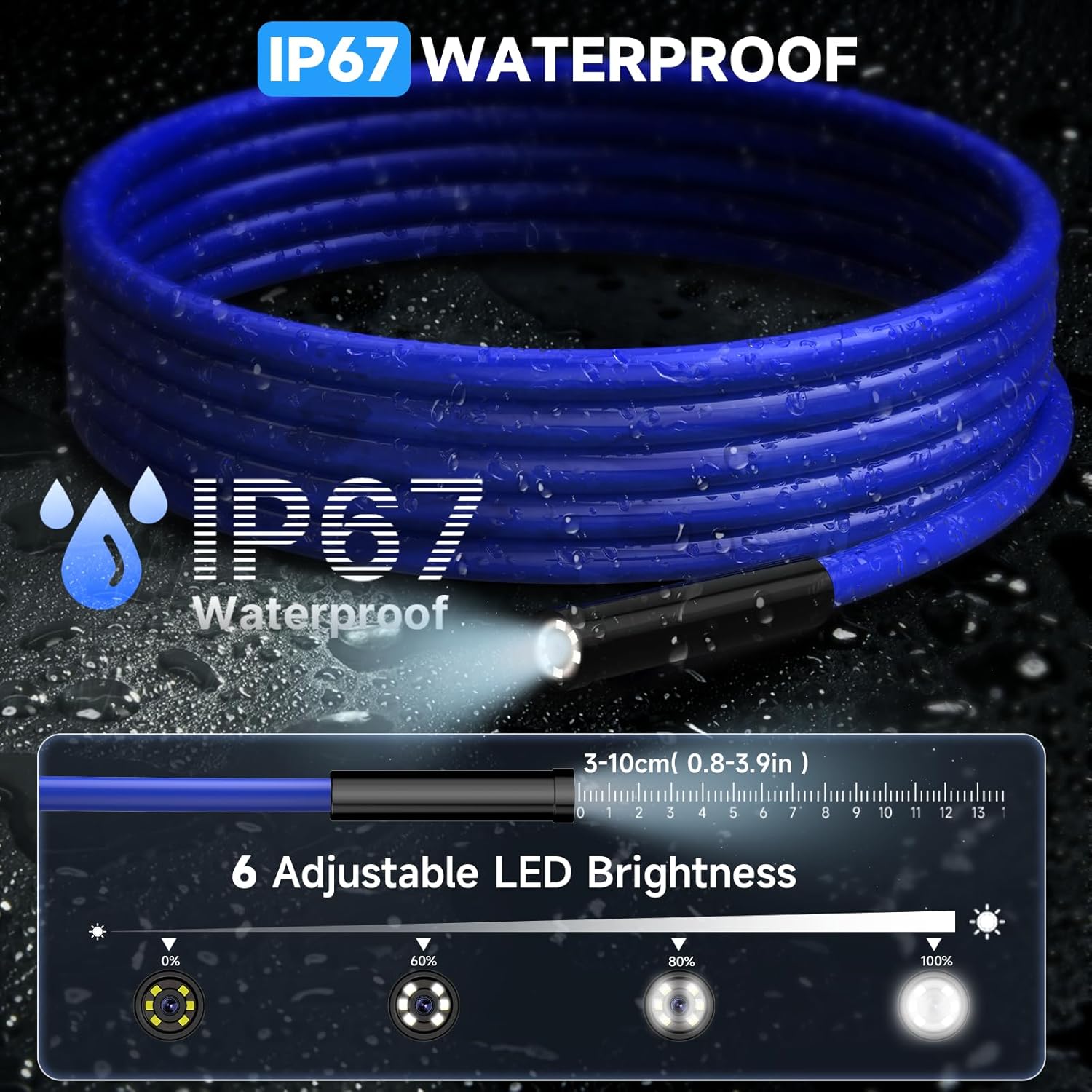 Oiiwak Endoscope Camera with Light, 5.5 mm Borescope, 4.3" IPS Screen HD Digital Snake Inspection Camera, IP67 Waterproof for Drain, Plumbing, Wall, Automotive- 3.5 m/11.5 ft