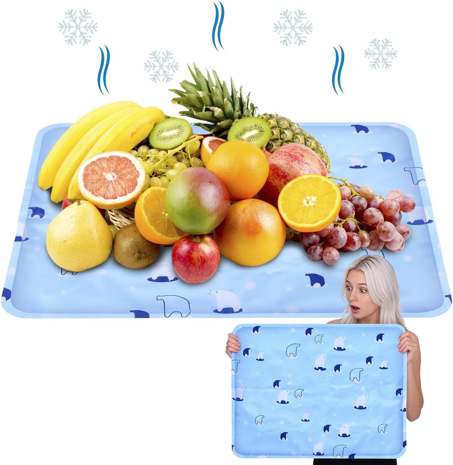 2 Pcs Reusable Freezable Ice Mat for Buffet Table Chilled Serving Tray Party 19.69 x 15.75 Inches Charcuterie Cooler Cooling Trays for Food, Cheese (Snowflake, 19.69 x 15.75 Inches)