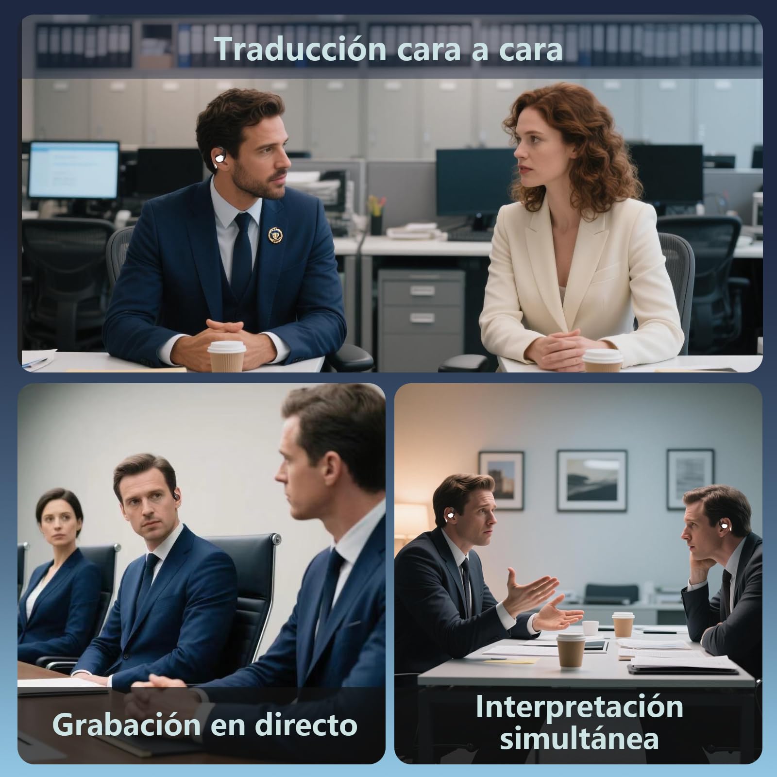 AI Auriculares Traductores de Idiomas, 7 Modos de 60H Auriculares Bluetooth Oído abierto para Viajes Negocios, Bluetooth 5.4 Traducción Audífonos de traducción en tiempo real 164 idiomas, Negro