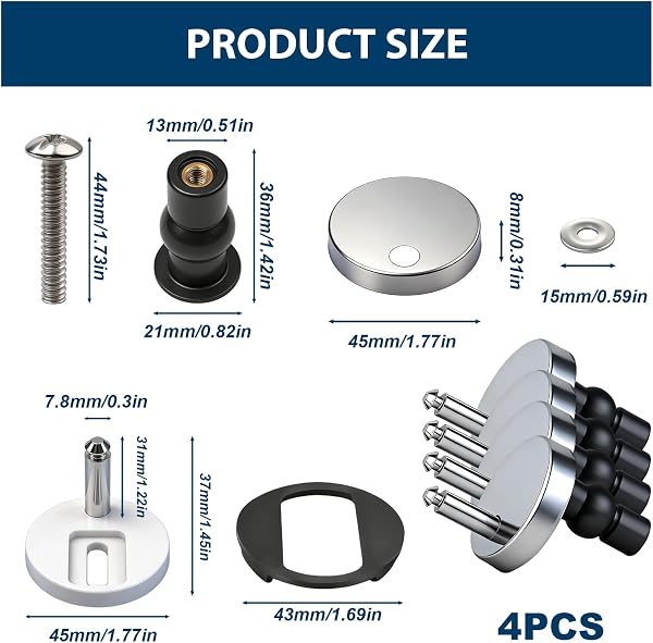 Lot De 4 Fixations Rapides Pour Abattant De WC, Charnières, Fixation Pour Abattant De WC À Dégagement Rapide, Fixations Pour Abattants Des W C, Fixation Pour Trous Borgnes - 2