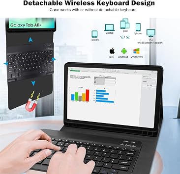 Keyboard Case for Samsung Galaxy Tab A11+ Plus 2025 / Galaxy Tab A9+ Plus 11 inches 2023,Detachable Folio Keyboard Cover with S Pen Holder for A11 Plus A9 Plus, UK Layout, Gray