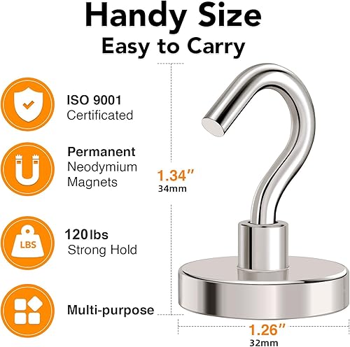 Miniatura 4 de MIKEDE Ganchos magnéticos resistentes, 120 libras + ganchos magnéticos súper fuertes para crucero, paquete de 4 imanes de neodimio tierra con gancho