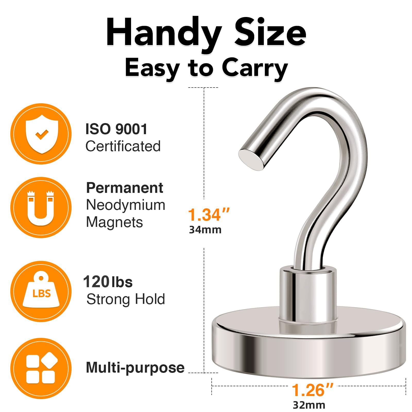 Heavy Duty Magnetic Hooks - 120LB Pulling Force -4