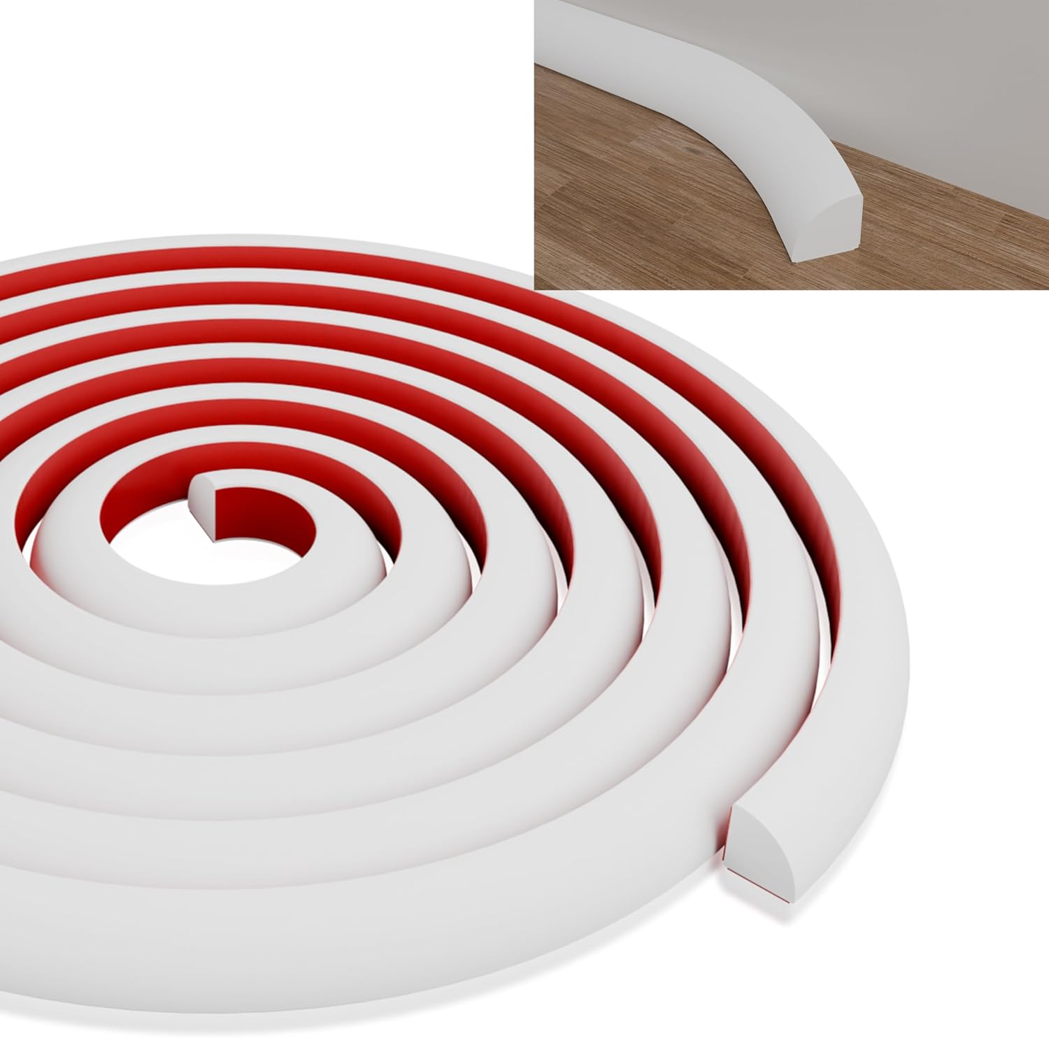 3/4 Inch Flexible White Rubber Trim, 20 Ft Flexible Quarter Round Molding Self-Adhesive Bendable Edge Trim, Suitable for Doors Windows Bathroom Kitchen Countertops Floor and More, White