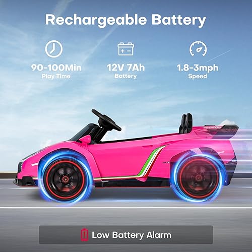 Miniatura 4 de TEOAYEAH Lamborghini Veneno Roadster con licencia de 12 V, con control parental, batería de 12 V7Ah, juguete eléctrico con puertas hidráulicas, modo