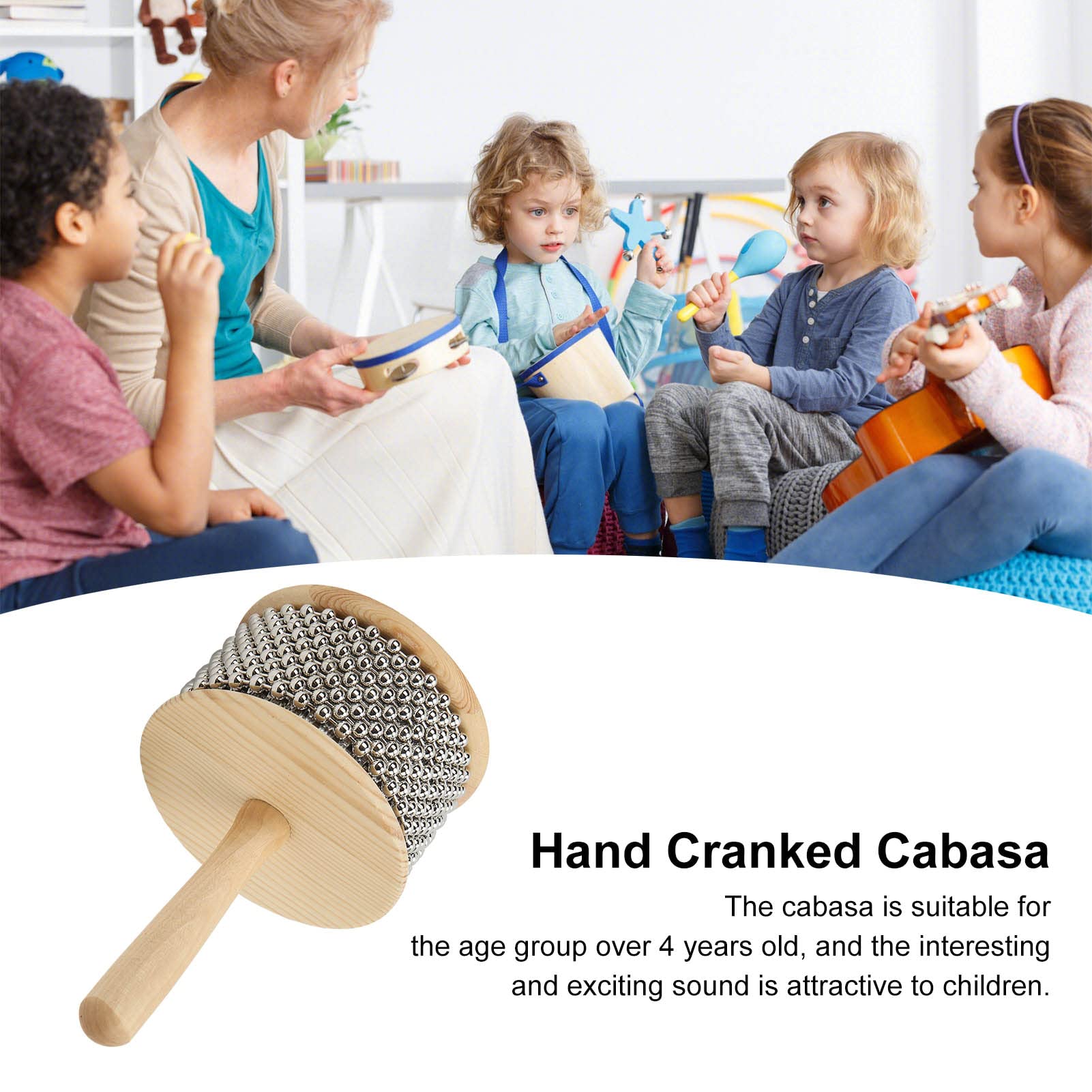 Cabasa de Madera, Instrumento Musical de Percusión de Bola de Acero en Arranque para Niños Enseñanza (Large Kabasa)
