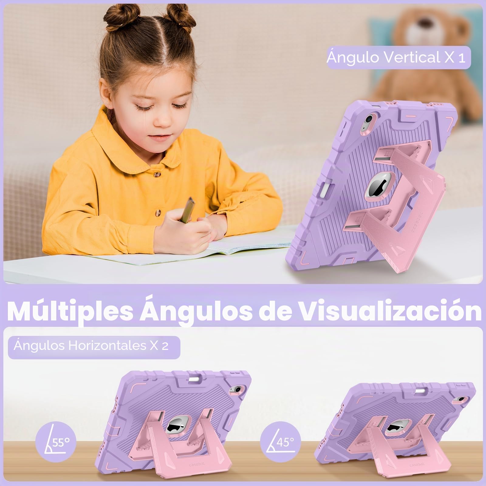 Fintie Funda para iPad 11ª Gen 2025 (A16) de 11 Pulgadas, iPad 10ª Gen de 10.9 Pulgadas (2022), Funda Protectora para niños con Soporte Integrado, Morado + Rosa