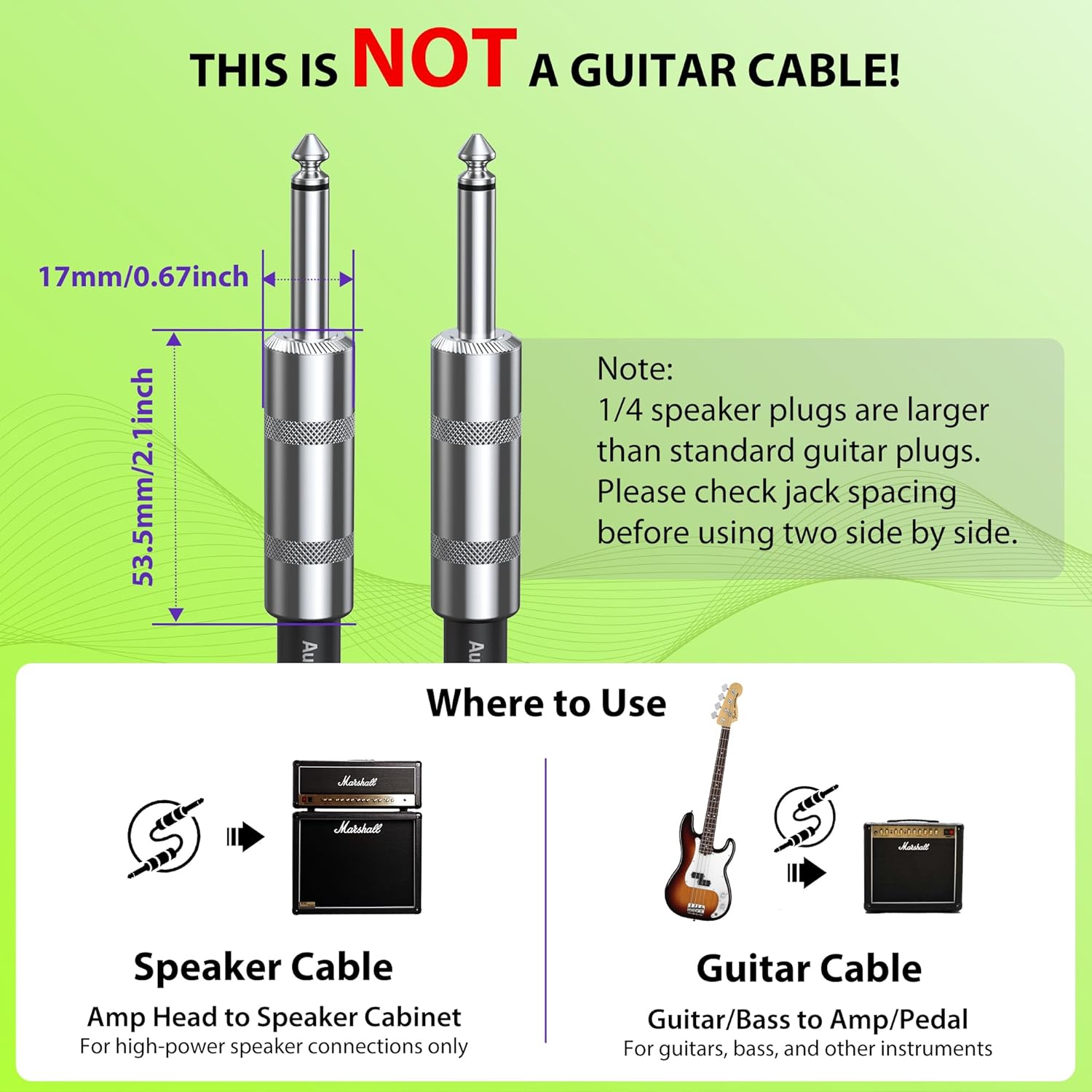 12 AWG OFC Speaker Cable 1/4 Inch 6.6ft Nylon Braided, Kevlar-Reinforced, Noiseless Design Triple(2 OFC&Al-Foil)Shielded Guitar Amp Head to Cabinet Cable for Marshall Boss Cab&Head - Image 6